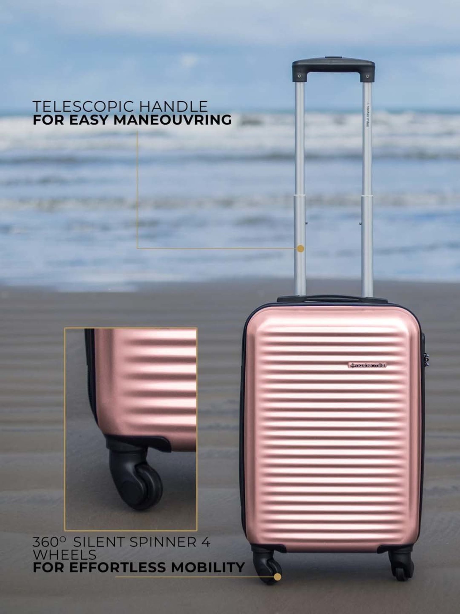 Nasher Miles Monte Carlo Hard-Sided Polycarbonate Cabin  Rose Gold 20 inch |55cm Trolley Bag