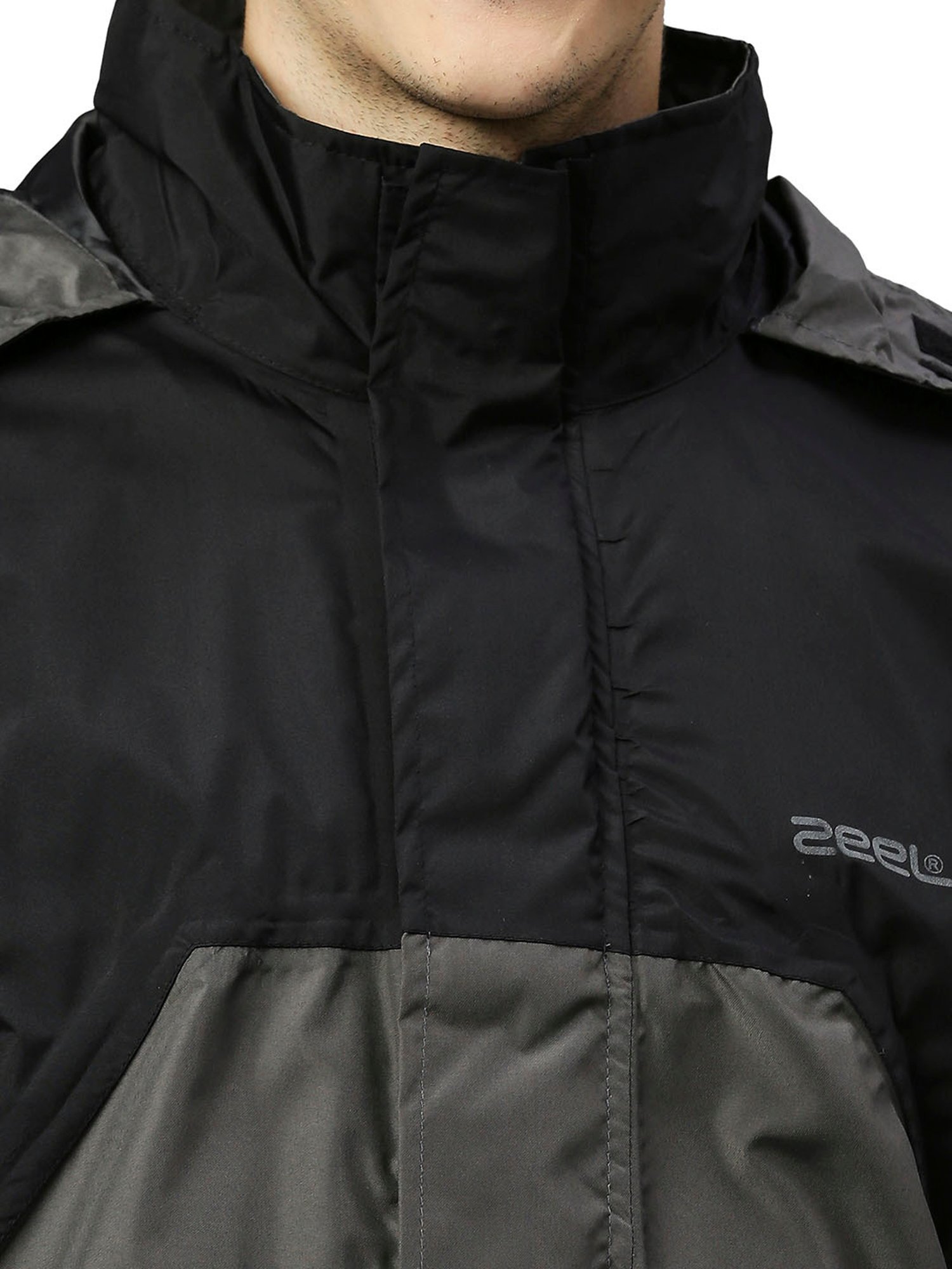 Zeel Black & Grey Colour-Block Rainwear Jacket