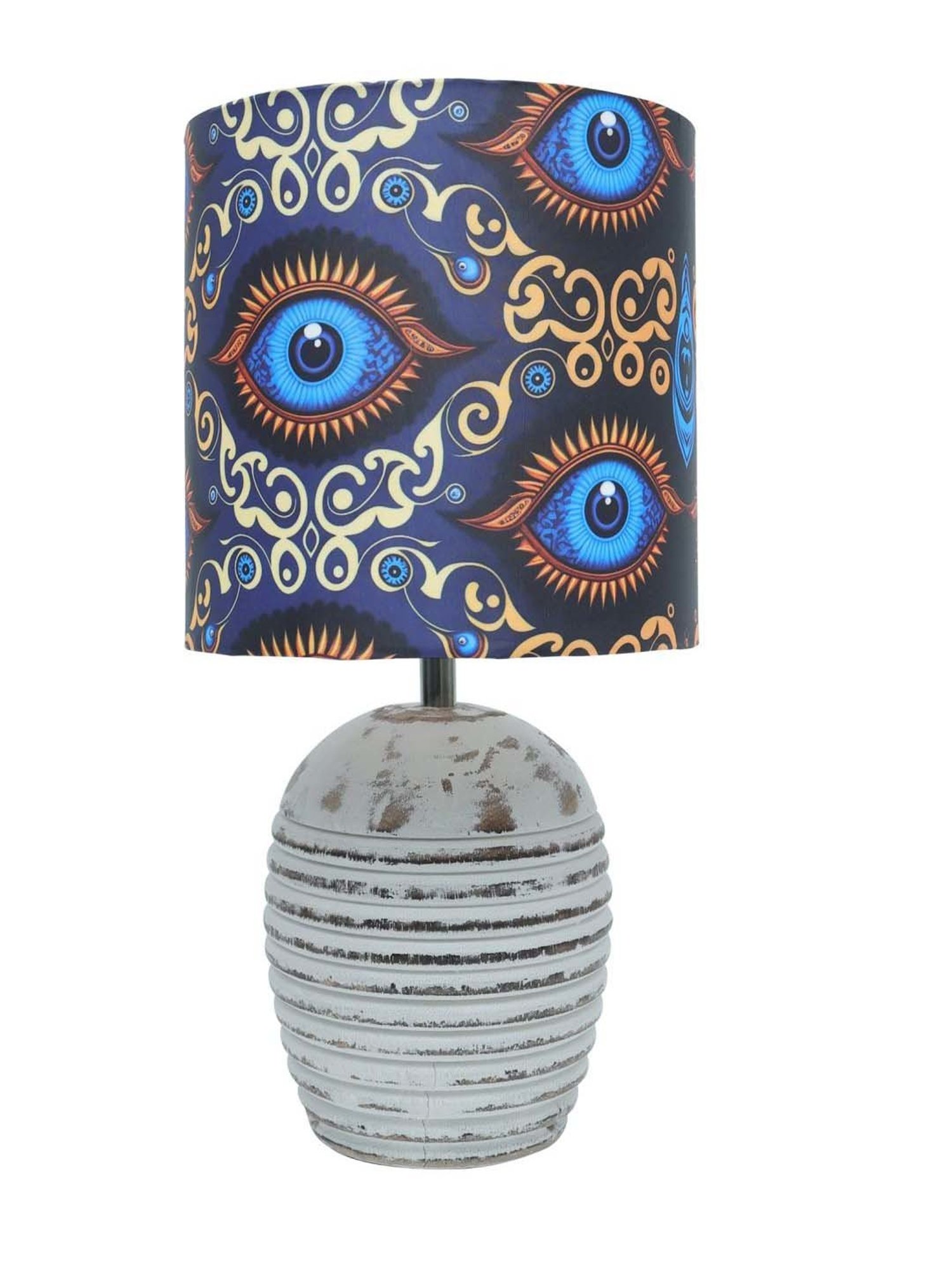 Homesake Beauty in Eye Multicolor Wood Ribbed Basket Table Lamp with Fabric Lampshade