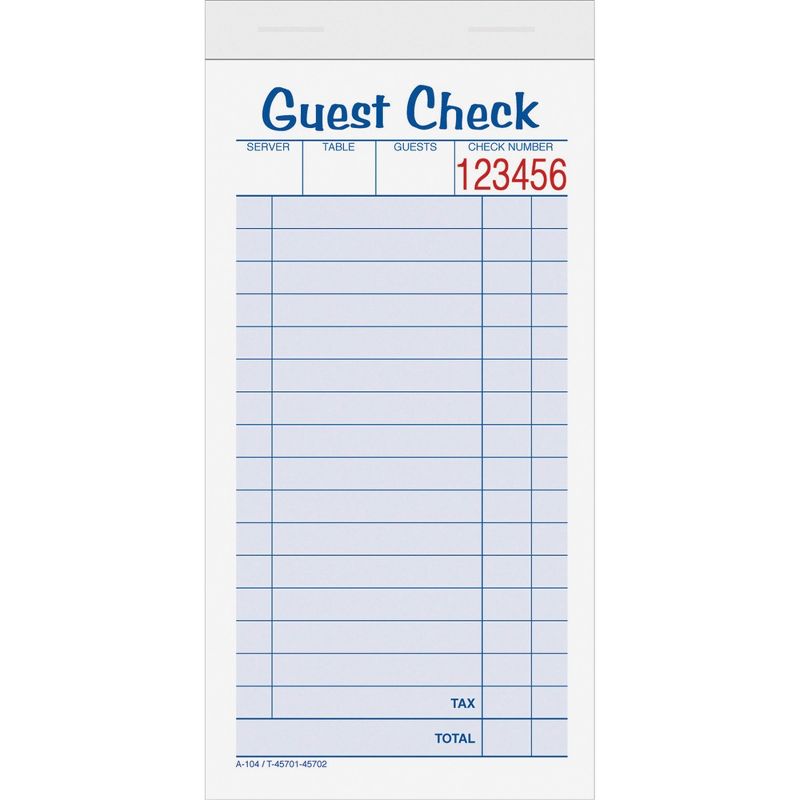 Tops Guest Check Books 2 Part 3-1/3"x6-3/8" 50 Sets/BK 10/PK 45702