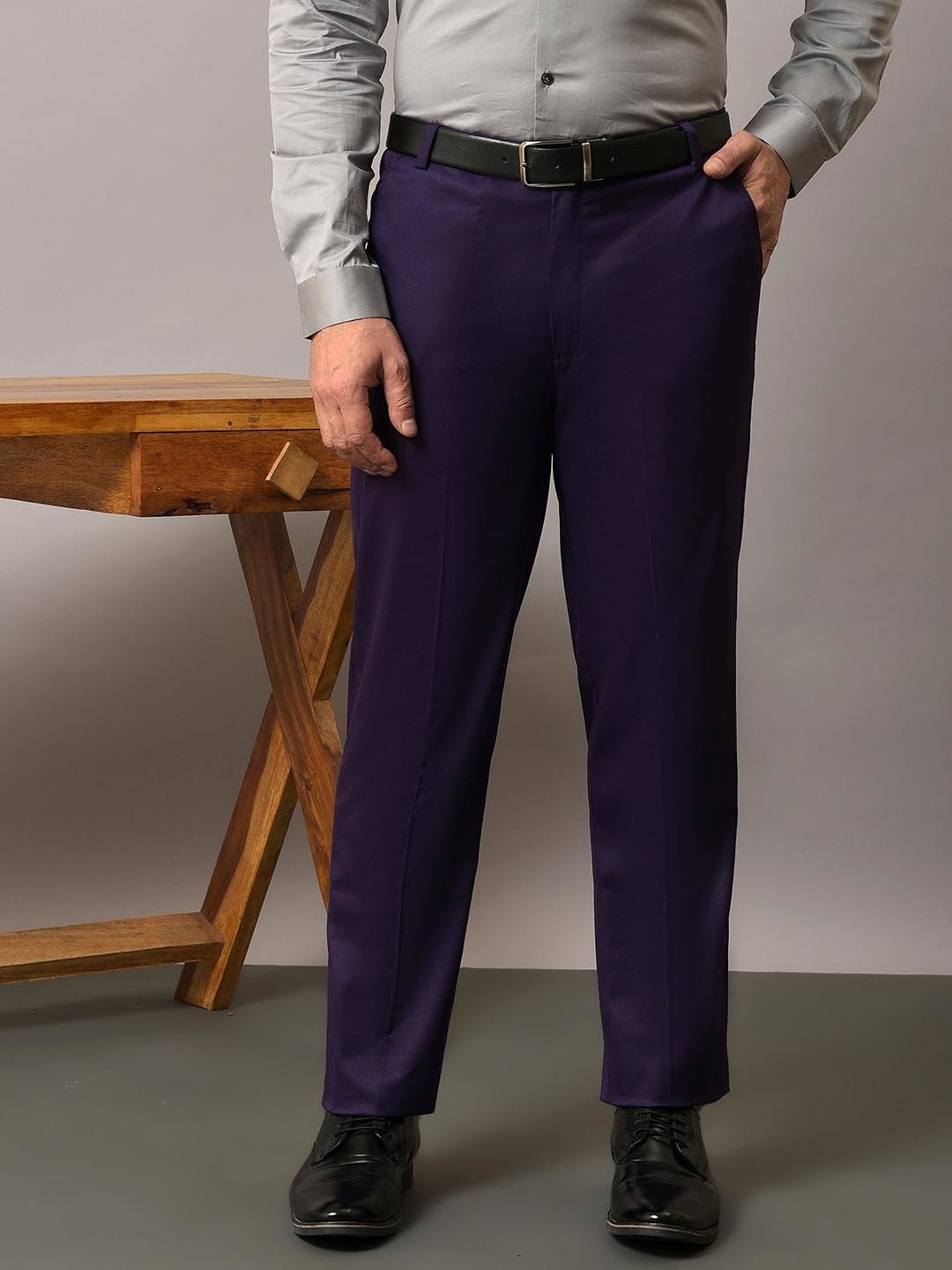 Hangup Purple Regular Fit Flat Front Trousers
