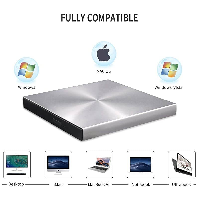 Blu Ray External 3D Drive Reader,  USB C 3.0 and Type-C External Drive Bluray Optical CD DVD Drive for MacBook Windows Laptop Desktop PC Laptop
