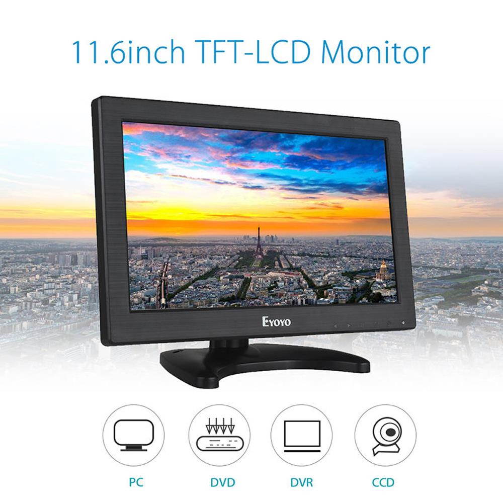 11.6" LCD Monitor Audio Video Monitor 1366x768 VGA BNC HD multi idioma para DVR