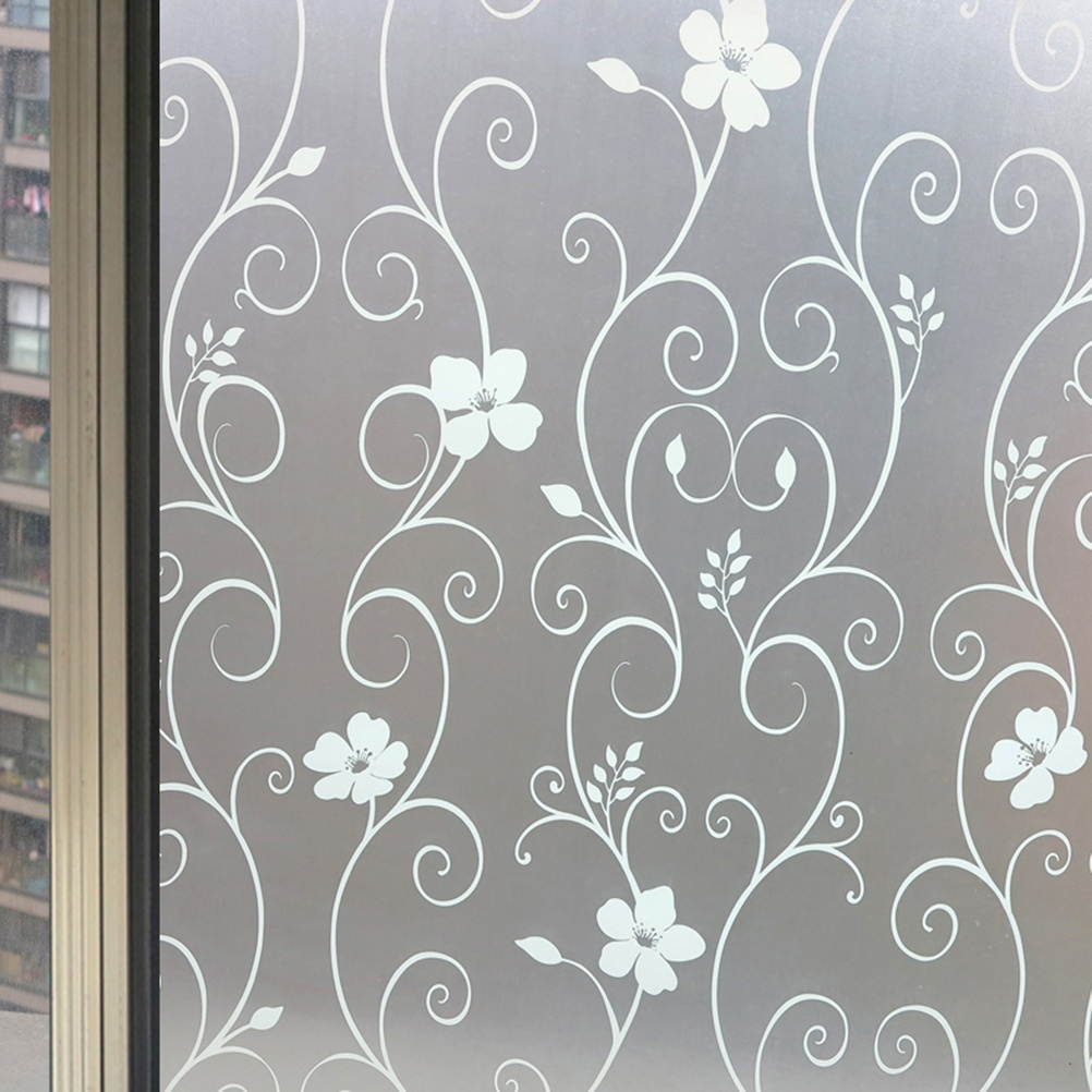 Decorative Self-Adhesive Privacy Window Film Iron Flower Frosted Glass Sticker Window Decals for Bathroom Bedroom Office Kitchen 45x100cm (White)