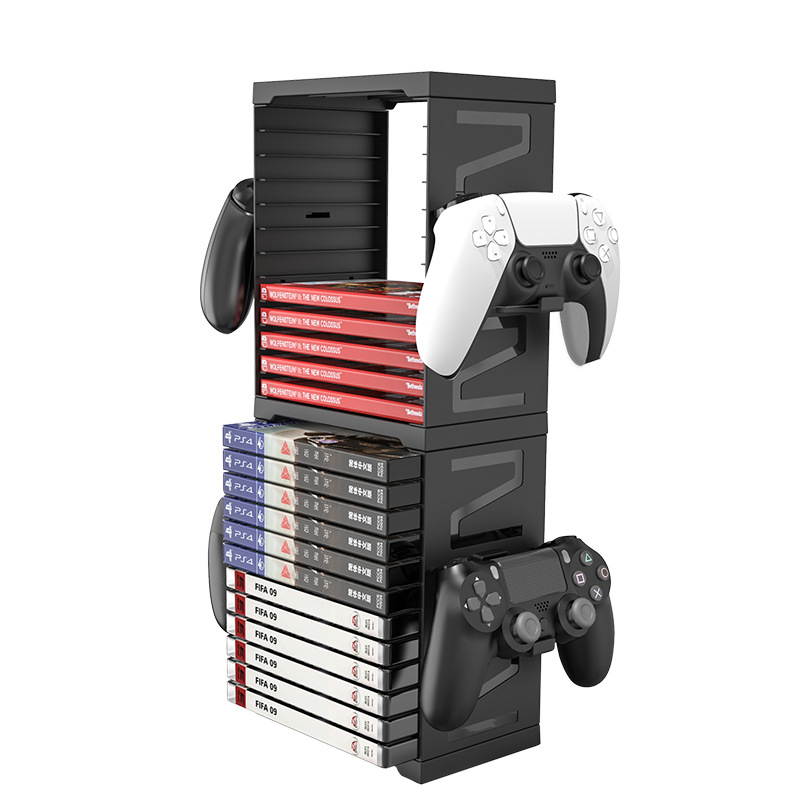 ROME CARE Multifunctional Game Disk Storage Tower Holder for PS5,Game Disk Rack and Controller Compatible with Xbox Series X/Nintendo Switch/PS4-White
