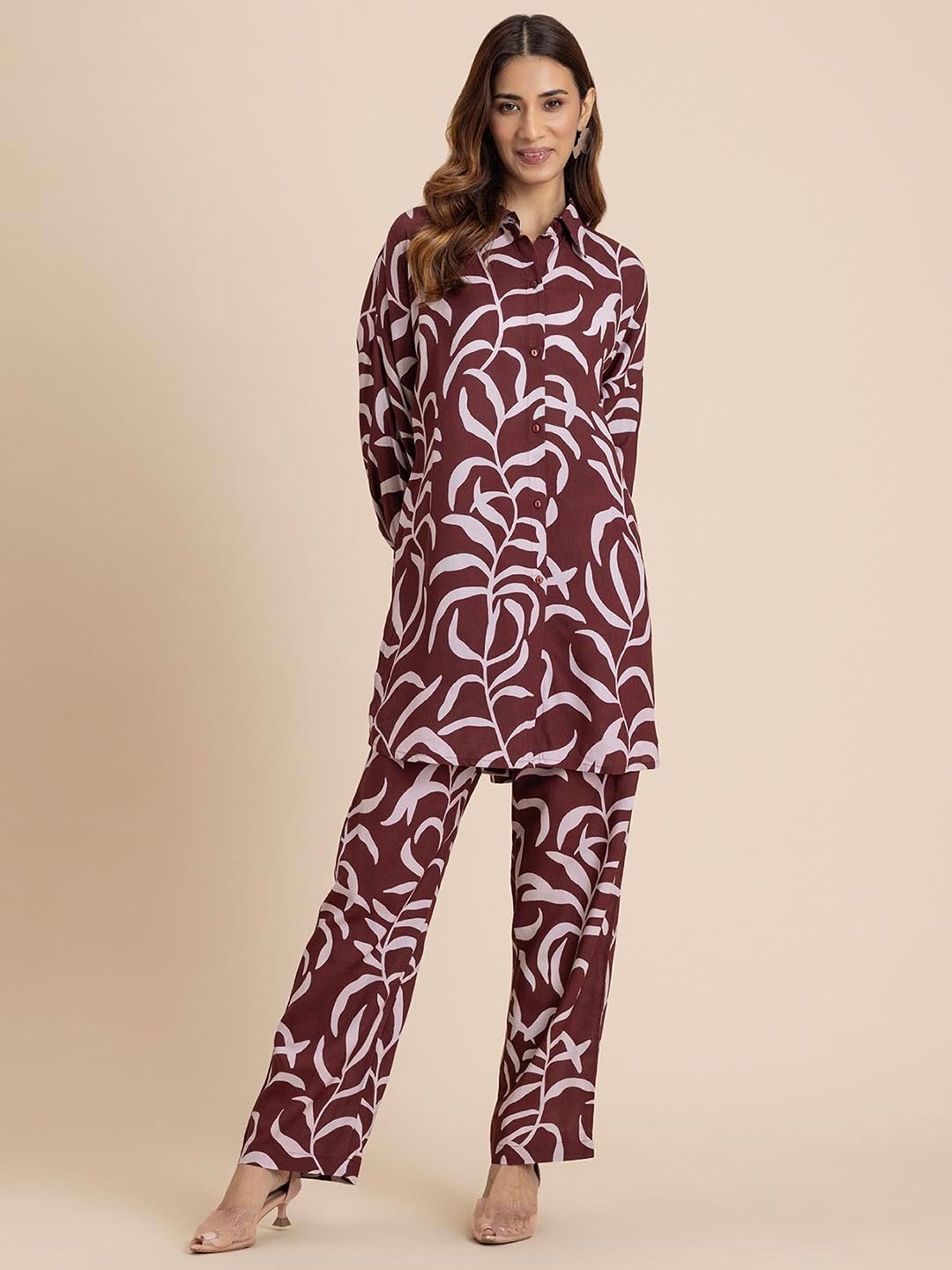 Moomaya Maroon Printed Co-Ord Set