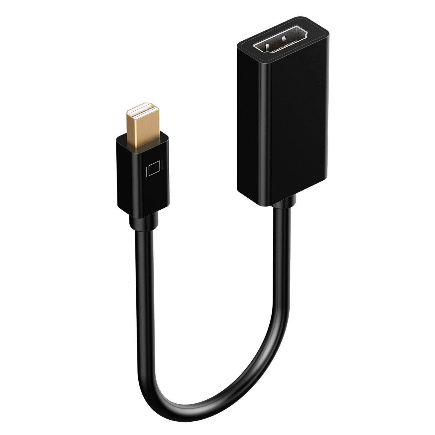 Mini DP to HDMI, Rankie Gold Plated Mini DisplayPort (ThunderboltTM Port Compatible) to HDMI HDTV Male to Female Converter Adapter(Black)