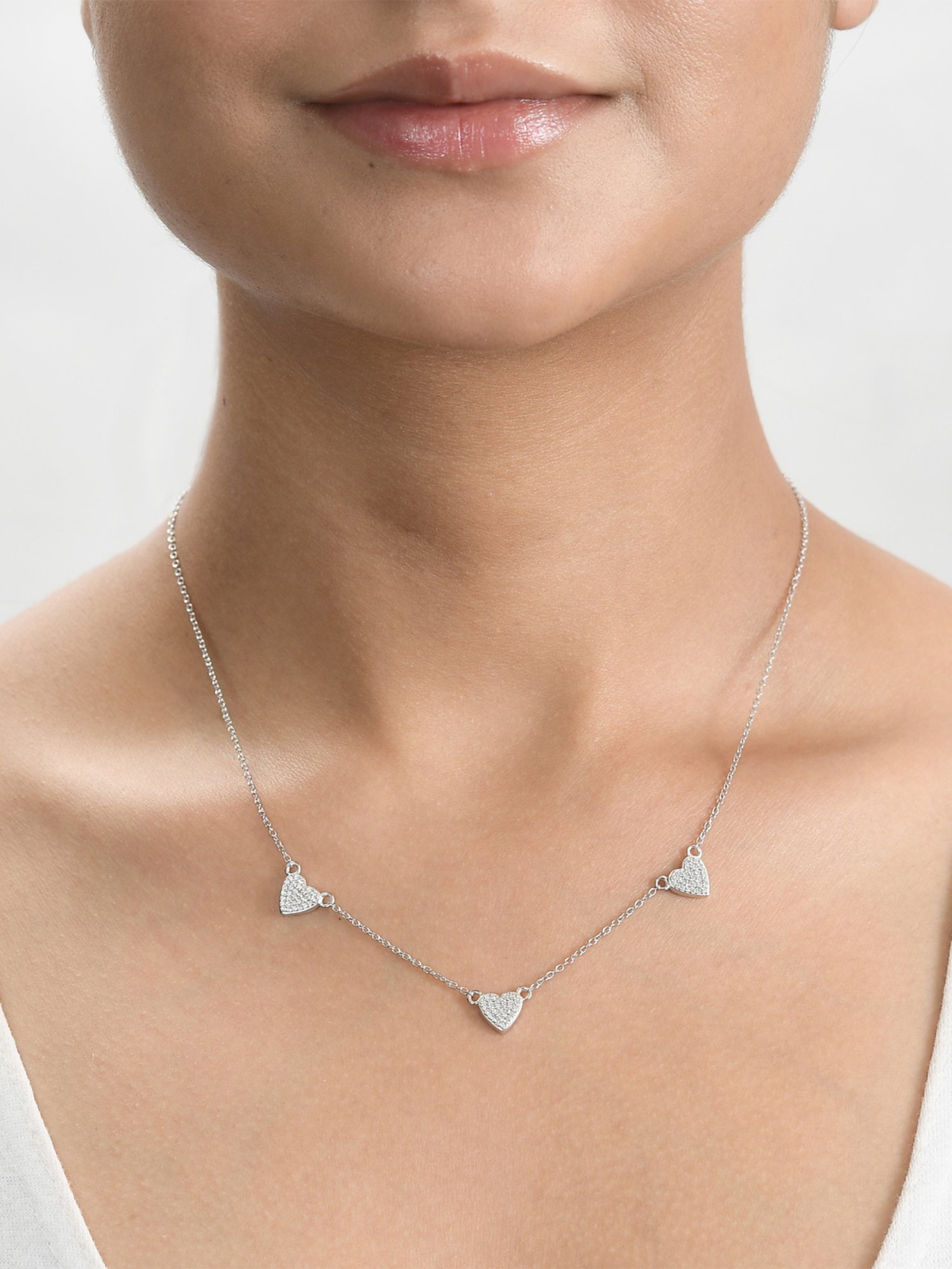 Ornate Jewels 925 Sterling Silver American Diamond Heart Shape Necklace for Women