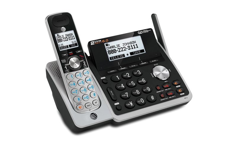 AT&T TL88102 DECT 6.0 2-Line Expandable Corded/Cordless Phone with Answering System, Silver/Black, 1 Handset - 2 x Phone Line - Speakerphone