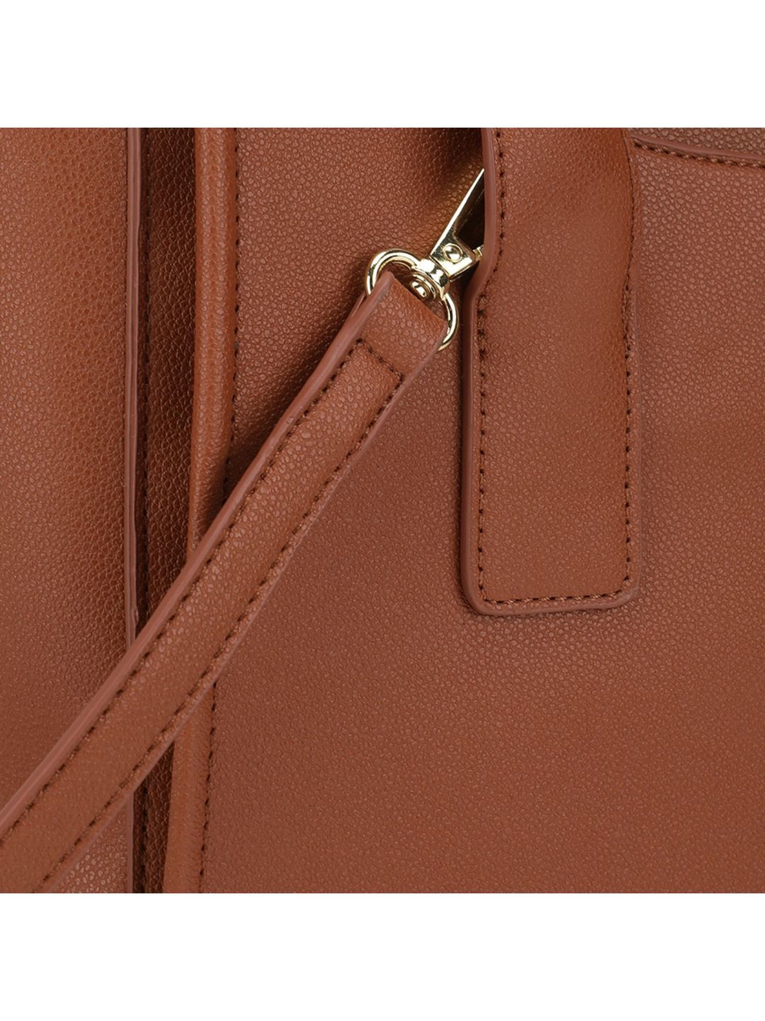 Tyra Eslia Tan Solid Faux Leather Tote Handbag