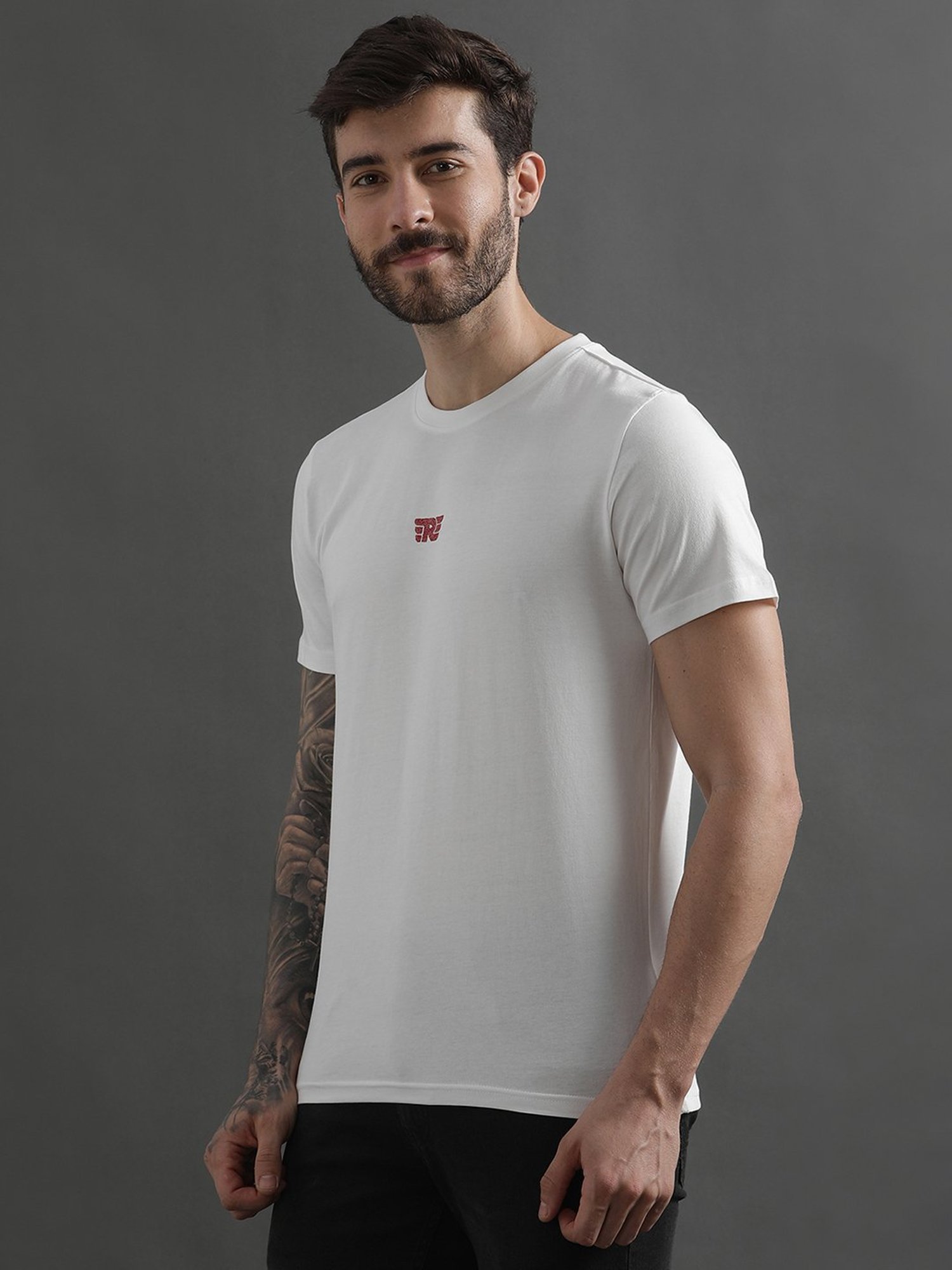 Royal Enfield RE Vintage White Regular Fit Printed Crew T-Shirt