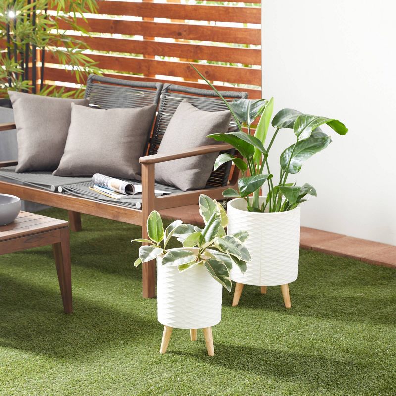 Set of 2 Textured Fiberclay Cylindrical Planters White - Olivia & May