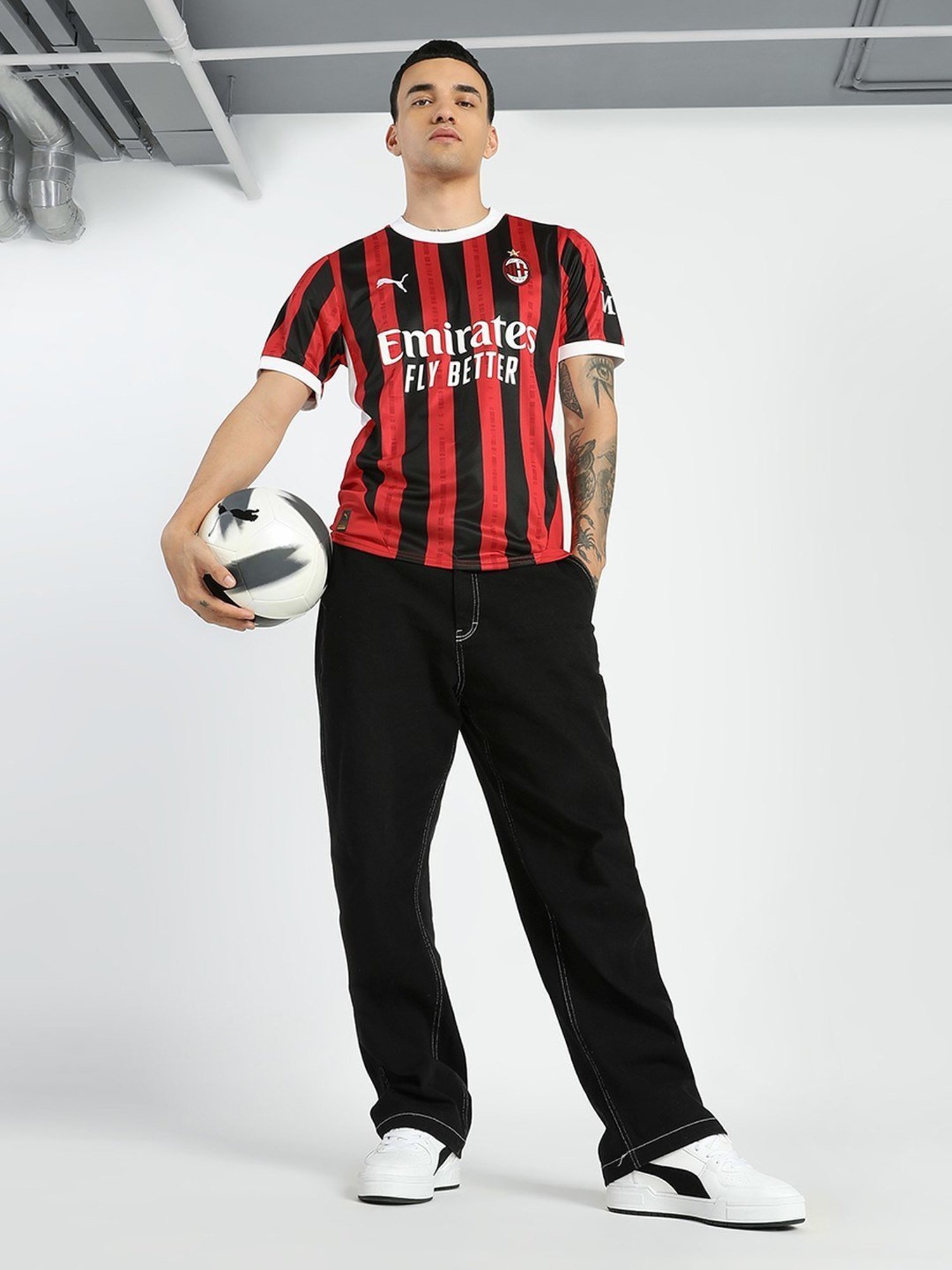 Puma AC Milan Red Regular Fit Printed Sports T-Shirt