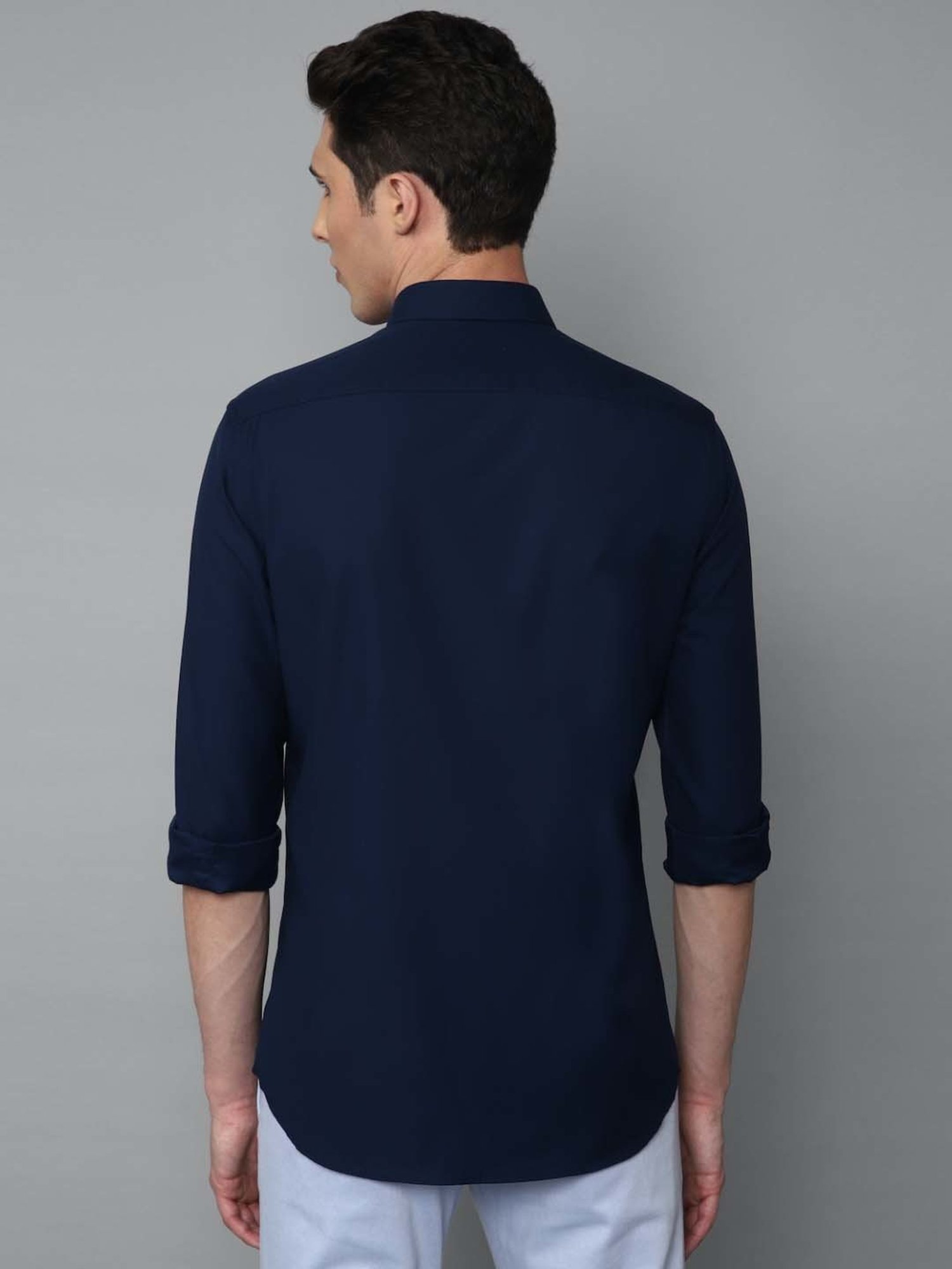 Louis Philippe Sport Navy Cotton Regular Fit Striped Shirt