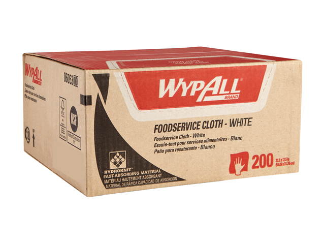 WypAll X50 Extended Use Foodservice Towels Reusable Cloths (06053), Quarterfold, White, 1 Box, 200 Sheets