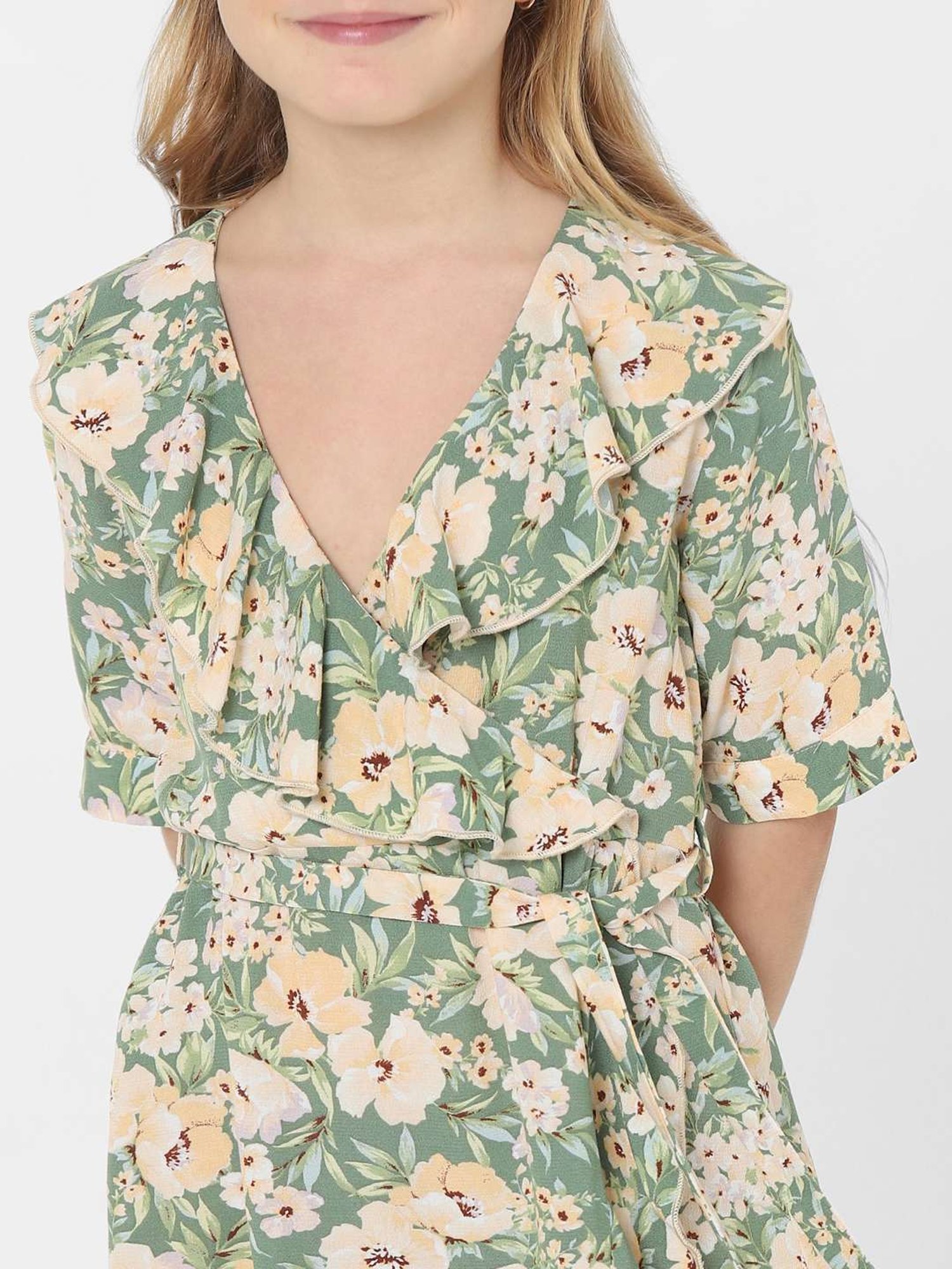 KIDS ONLY Green & Cream Floral Print Dress