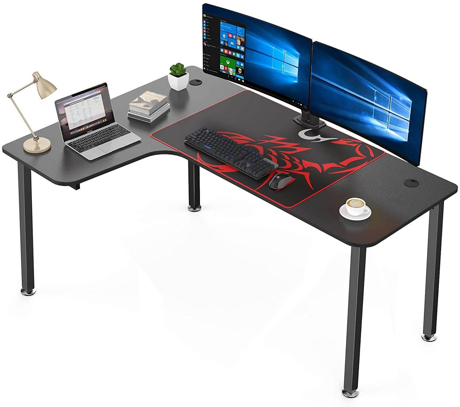 Eureka Ergonomic 61 inch L Shaped Desk, Home Office Gaming Computer Desk Corner Desk Table with Mouse Pad Easy Assembly, Left Side - Black