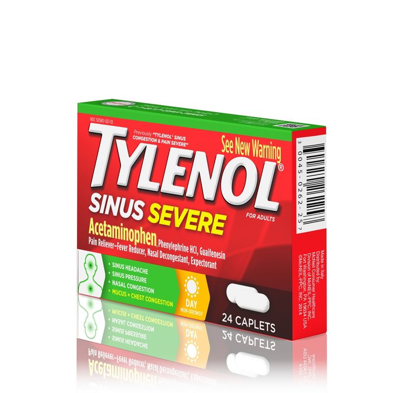 Tylenol Sinus Severe Non-Drowsy Pain & Congestion Relief Caplets - Acetaminophen - 24ct