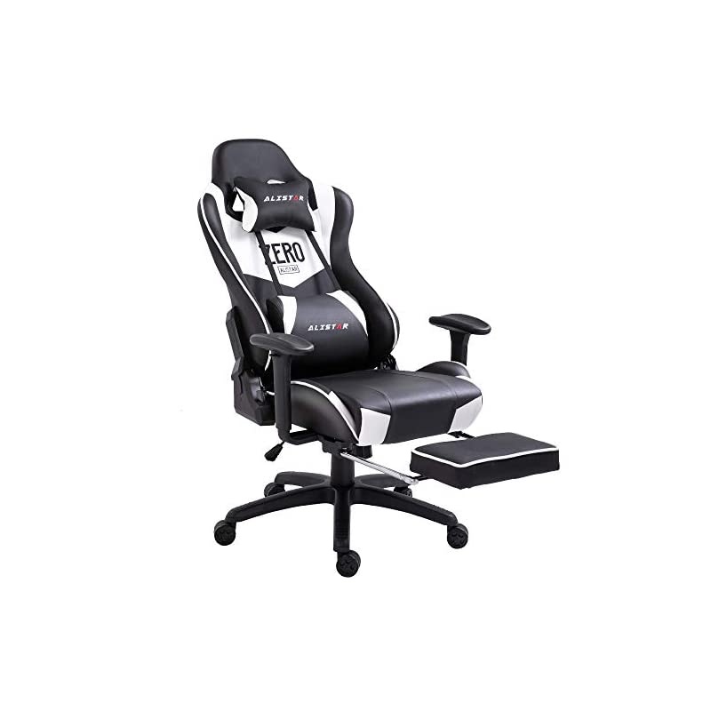 Gaming Chair Racing Office Chair High Back Computer Desk Chair PU Leather Chair Ergonomic and Executive Swivel Chair with Footrest Headrest and Lumbar Massage Support (AL-6019-PINK)
