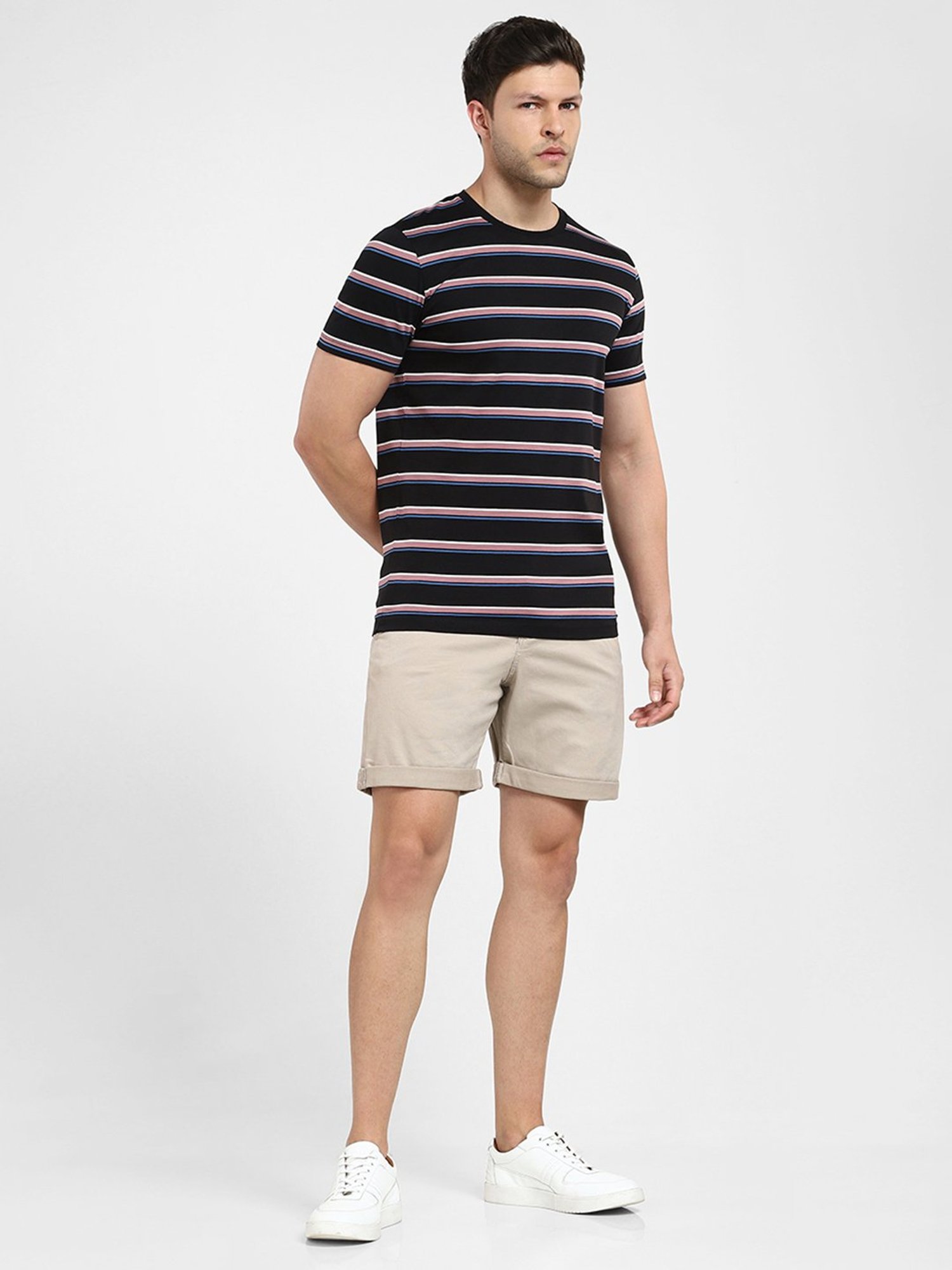SELECTED HOMME Black Slim Fit Striped Crew T-Shirt