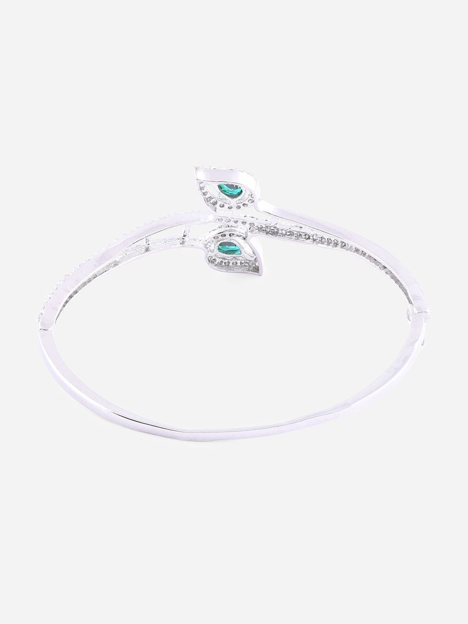 Fida American Diamond Emerald Silver-Plated Leaf Bangle-style Bracelet for Women