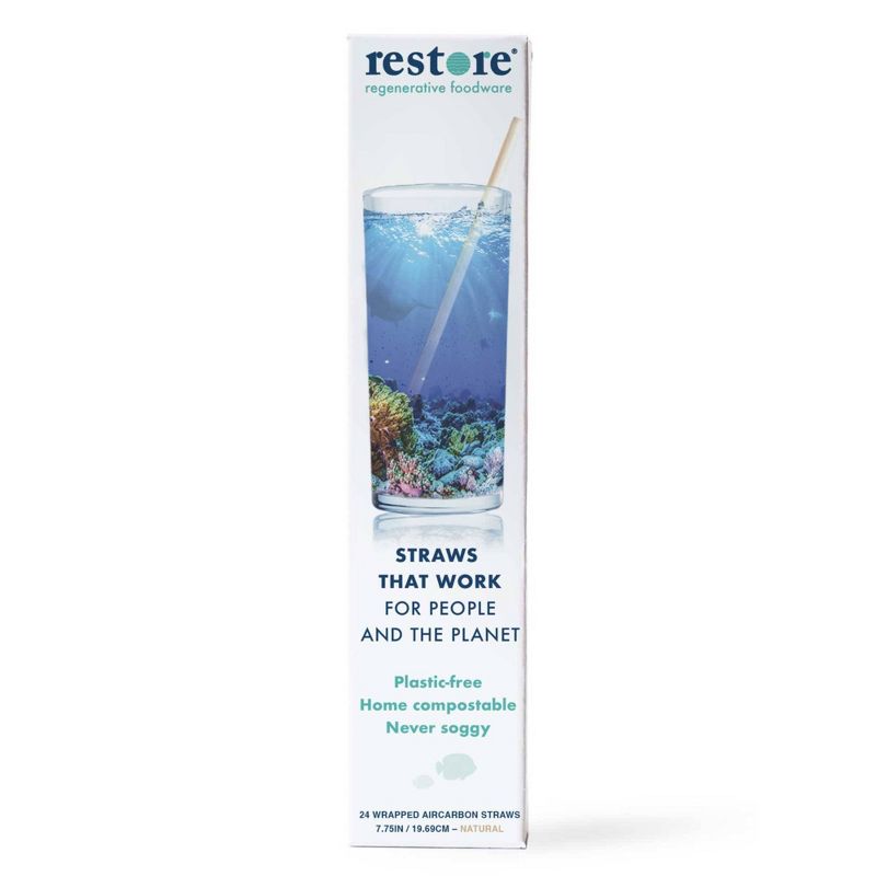 Restore Foodware AirCarbon Natural Jumbo Straws (Wrapped) - 24pk. Plastic-free, home compostable, never soggy