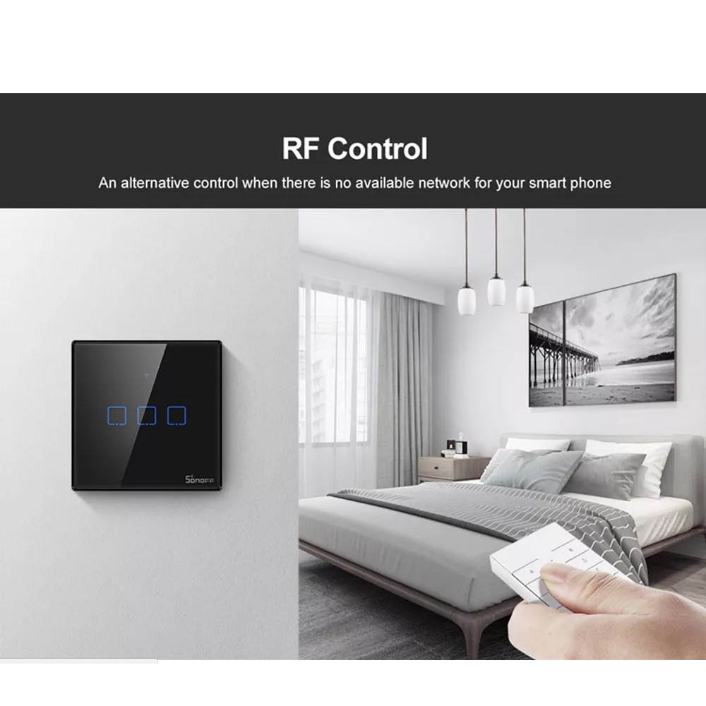 SONOFF T3 Intelligent Switch EU/UK/US AC 100-240V 1/2/3 Gang TX Series WIFI Wall Switch 433Mhz RF Remote Controlled Wifi Switch Intelligent Home Switch