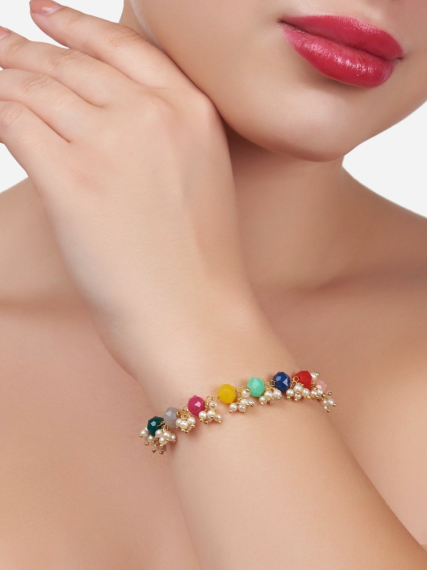 Zaveri Pearls Multicolor Crystal Beads & Cluster Pearls Traditional Bracelet-ZPFK13677