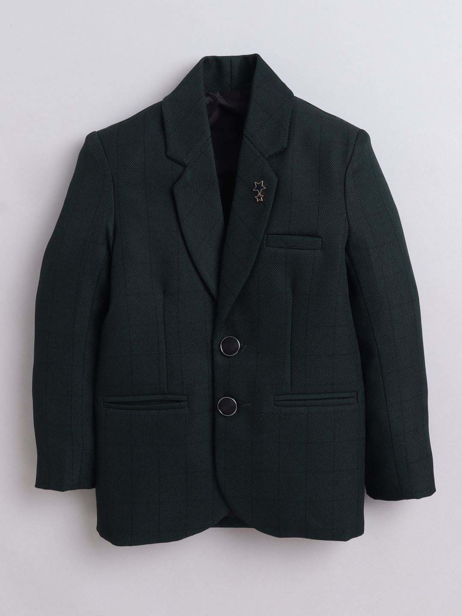 Fourfolds Boys Darkgreen Checks Full Sleeves Blazer