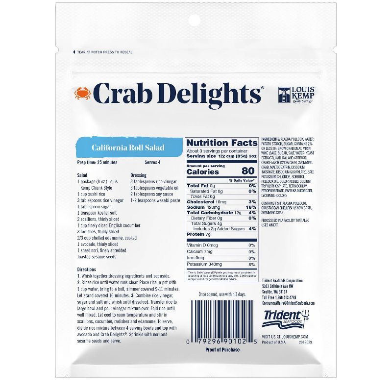 Louis Kemp Crab Delights Imitation Crab Chunk Style - 8oz