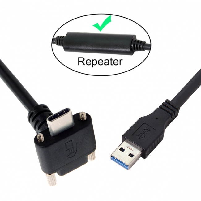 Cablecc 8.0M Down Up Angled USB 3.1 Type-C Dual Screw Locking to USB3.0 Data GL3523 Repeater Cable 90 Degree for Camera Oculus Quest Link