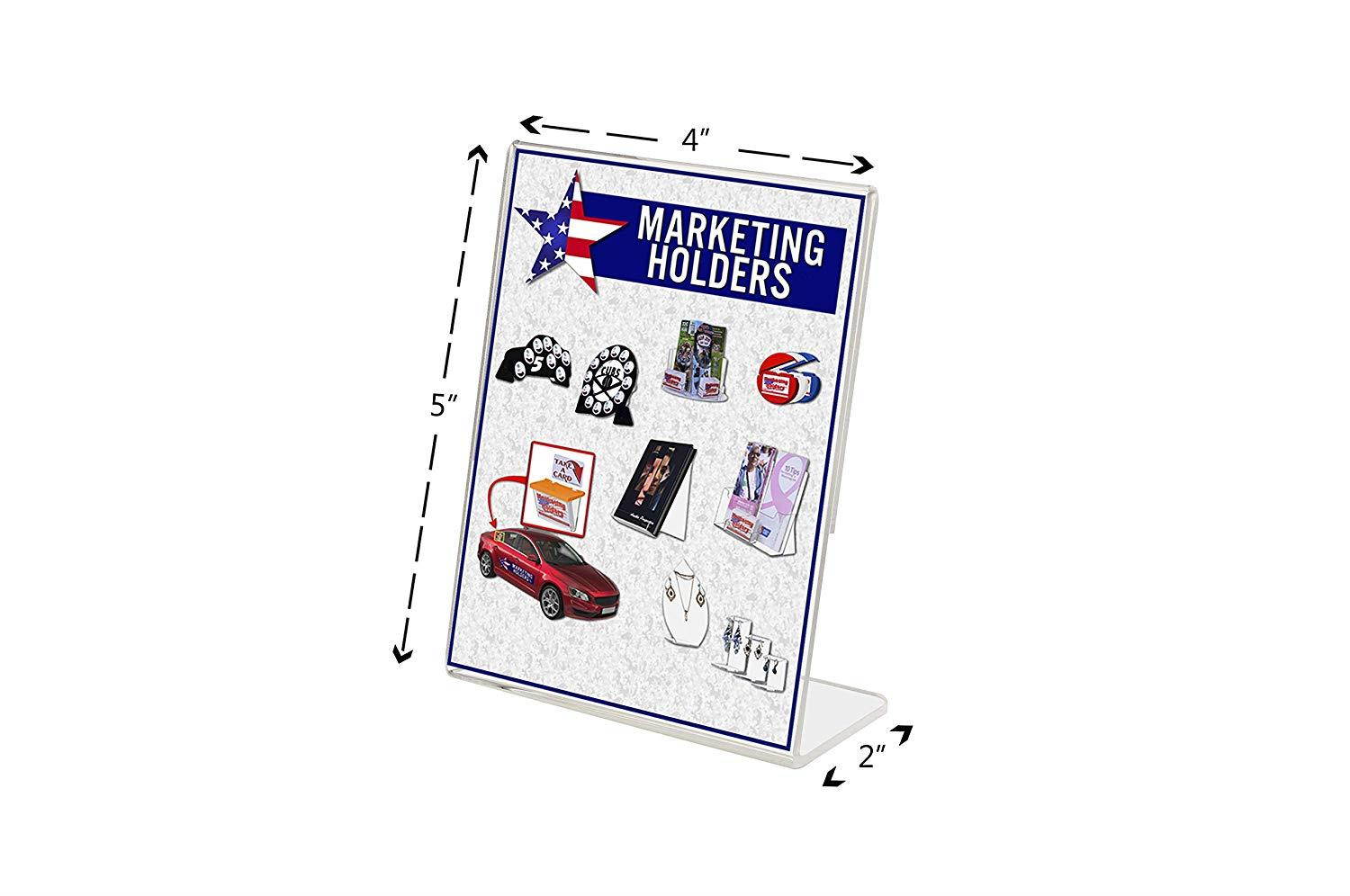 Marketing Holders 4"w x 5"h Slanted Desk Sign Holder Plastic Frame Side Load Premium Clear Acrylic Holds Notice Info Menu Price Sheet Photo or any Literature fits 4"w x 5"h Small Price Frame Qty 4