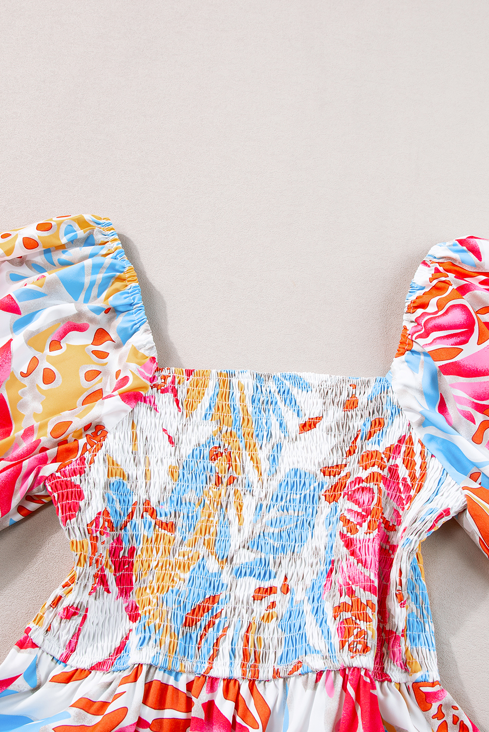 Multicolor Boho Floral Collared Long Sleeve Dress