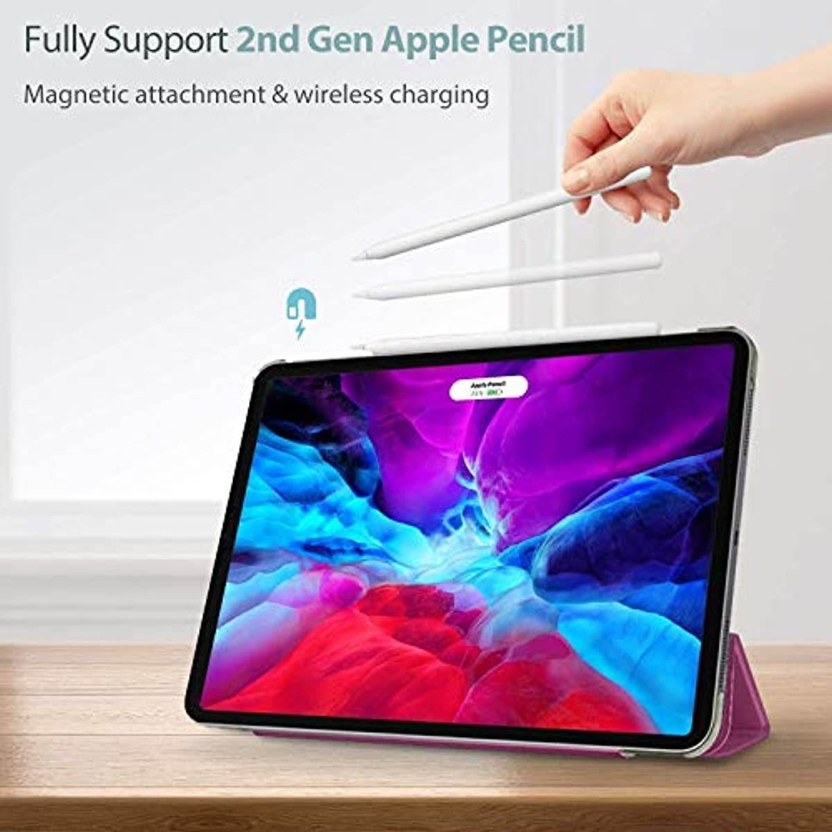 ProCase Wine iPad Pro 12.9 Slim Case 4th Generation 2020 & 2018 Bundle with [6 Pack] Black Ultra Thin Webcam Cover Slide for Laptop Phone