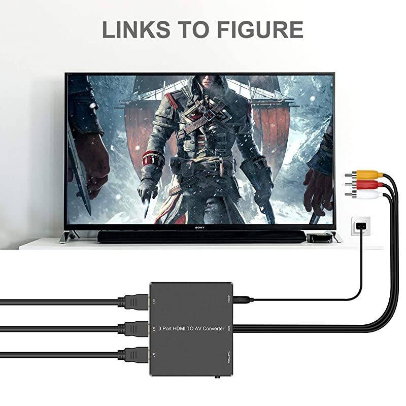 Port HDMI to AV Converter HDMI Converter to RCA HDMI Video Audio Adapter to AV Converter for PSblu ray Player Sky HD Box Port HDMI to RCA Converter