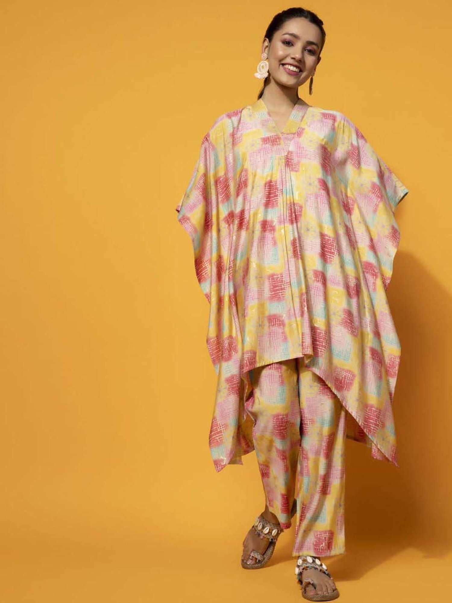 Libas Yellow Printed Silk Blend Co-Ords