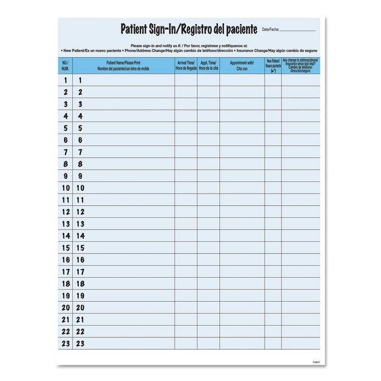 Tabbies Patient Sign-in Label Forms - Letter - 8 1/2" x 11" Sheet Size - Blue Sheet(s) - 125 / Pack