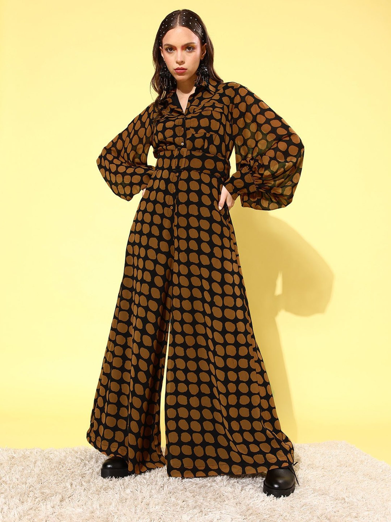 QUIERO Black & Brown Printed Jumpsuit