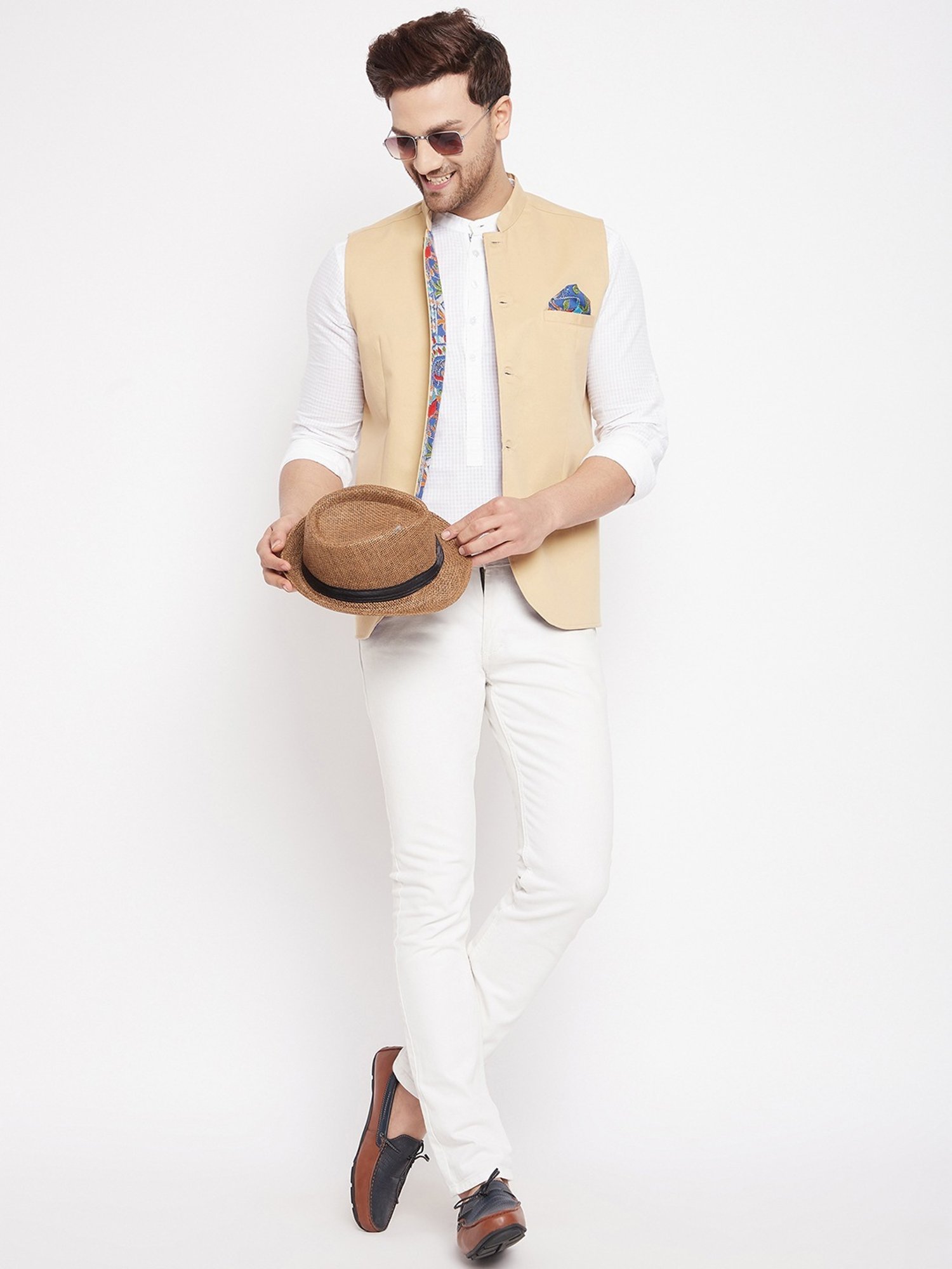 Even Beige Regular Fit Nehru Jacket