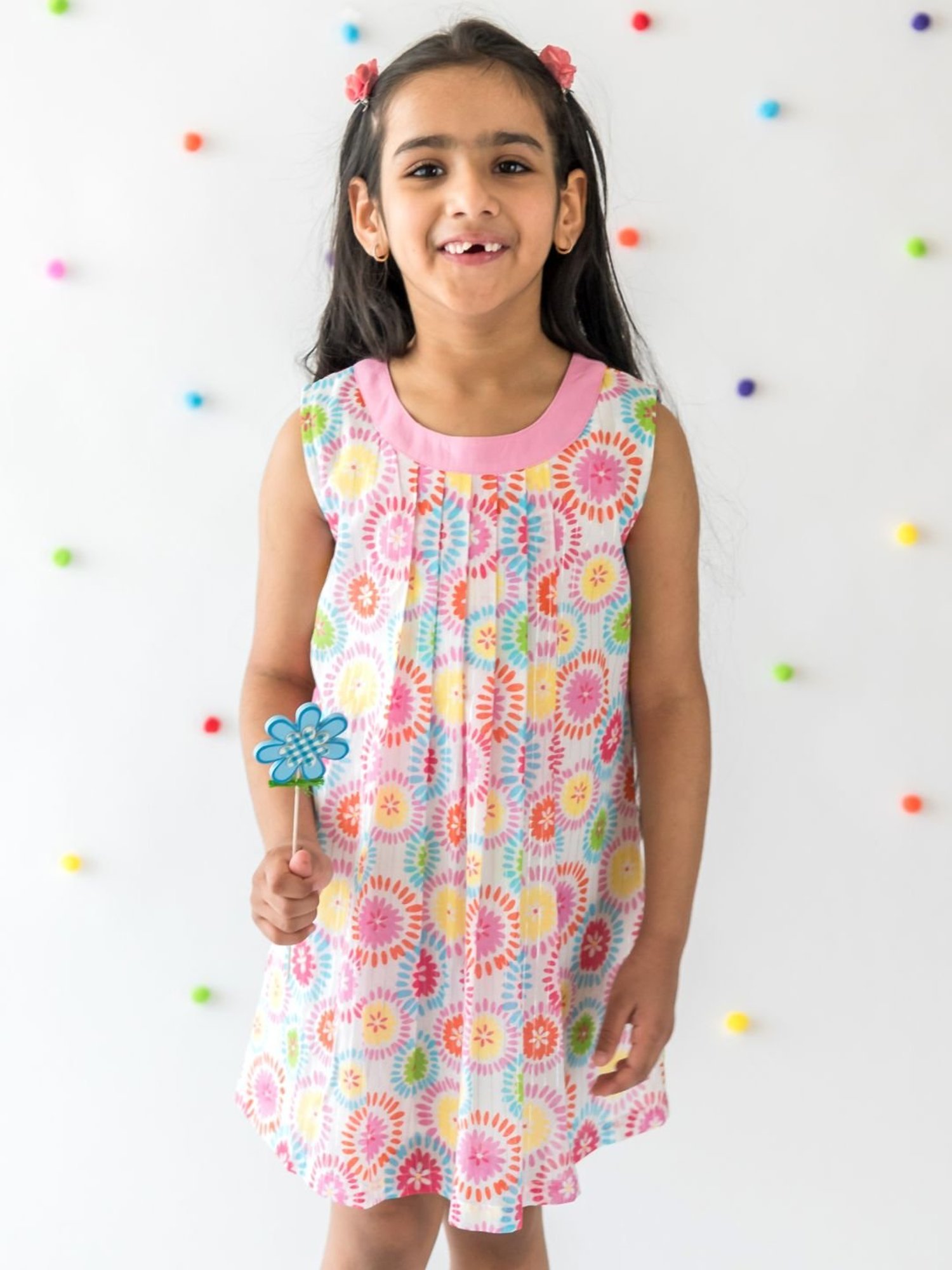 Campana Kids Multicolor Cotton Floral Print Dress