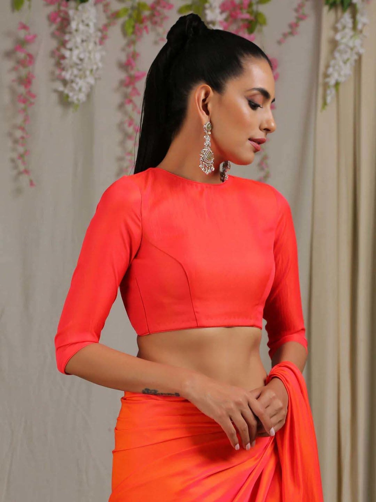 Swtantra Orange Plain Readymade Blouse