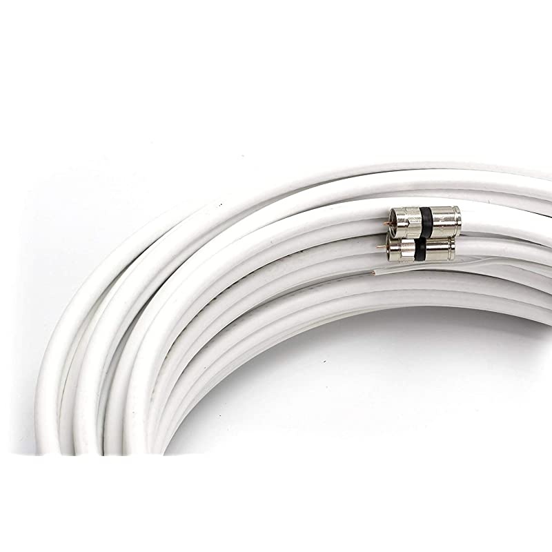 Dual with Ground RG6 Coaxial Twin Coax Cable (Siamese Cable) with 18AWG Copper Ground Wire, Satellite, Antenna & CATV Quality Compression Connectors, White