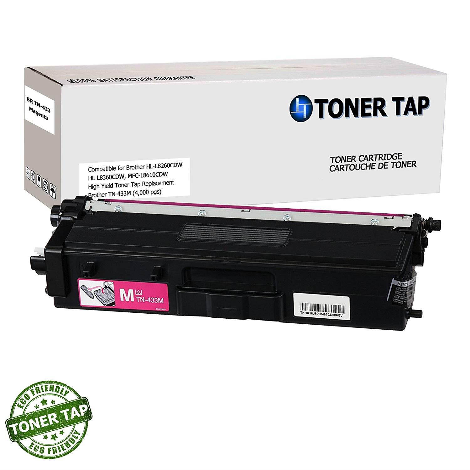 Toner Tap Brother TN-433BK, TN-433C, TN-433M, TN-433Y Compatible Toner for Brother HL-L8260CDW, HL-L8360CDW, HL-L8360CDWT, MFC-L8610CDW, MFC-L8900CDW (4 Pack, 1-Black, 1-Cyan, 1-Magenta, 1-Yellow)
