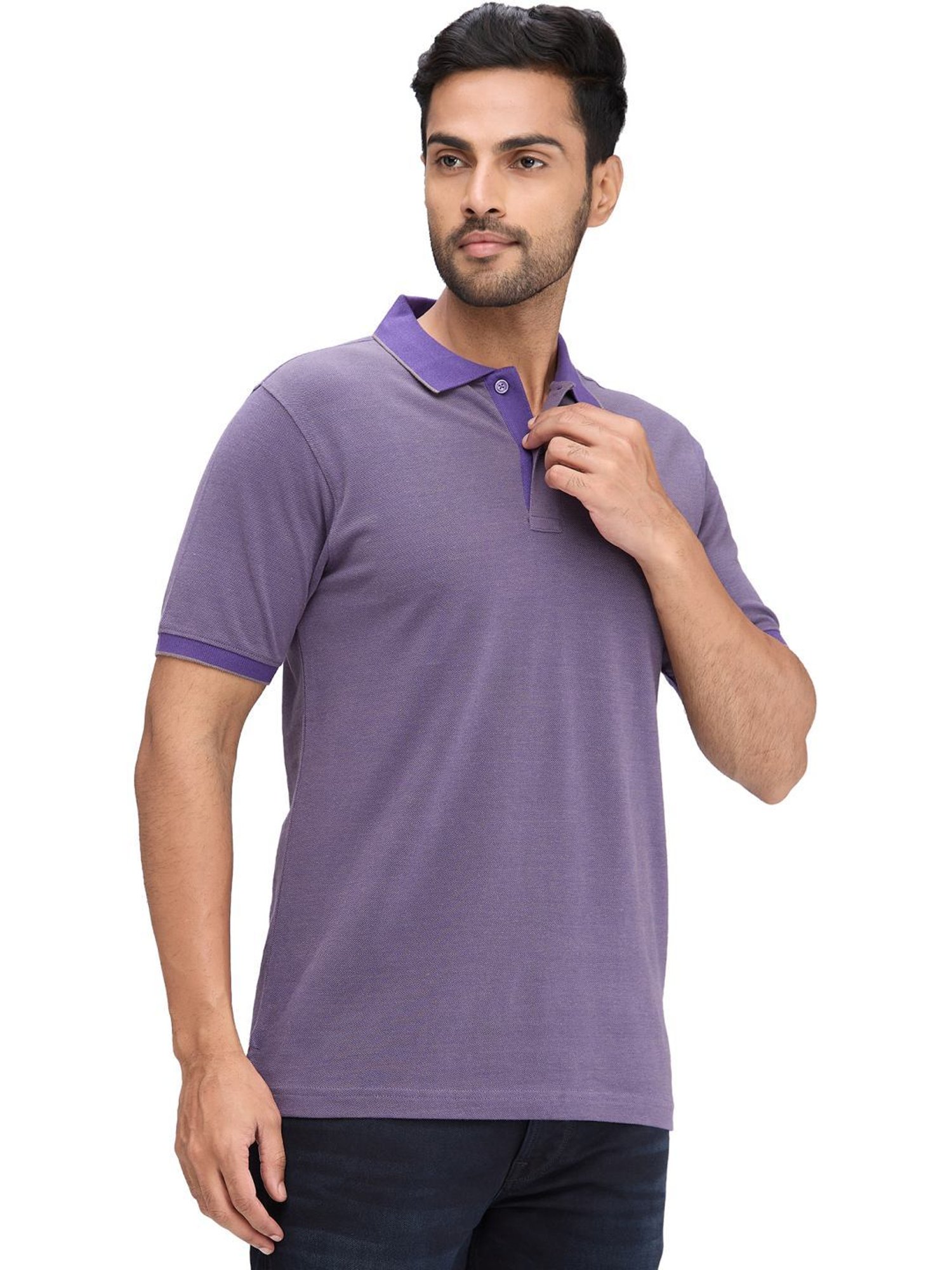 Raymond Violet Slim Fit Self Pattern Polo T-Shirt