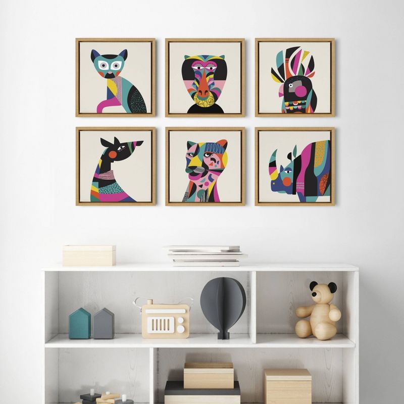 6pc 13" x 13" Sylvie Animal Framed Canvas Wall Art by Rachel Lee Natural - Kate and Laurel