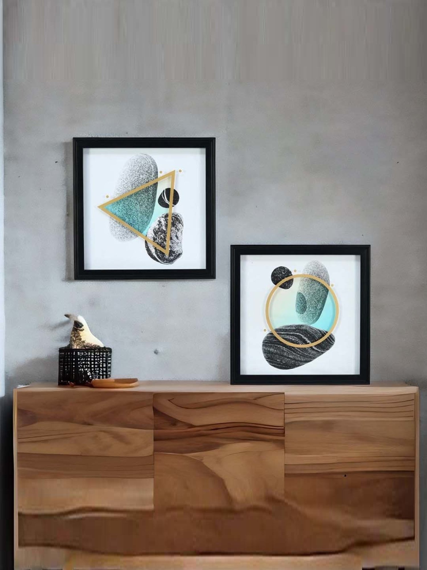 @home Green Mdf Square Wall Paintings - Set of 2