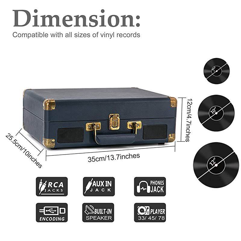 USB Turntable for 334578 RPM RecordVintage Vinyl Record Player with Stereo Speakers RCA OutputampLinein and USB Direct EncodingBlue