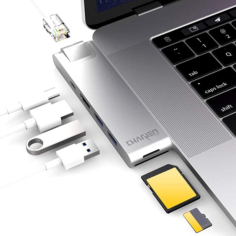 USB C Hub for MacBook Pro M1 16", 15", 13", 2020, 2019, 2018, MacBook Air M1 2020, 2019, 2018, 100W Power, HDMI 4K, 2 USB 3.0, microSD, SD Card Reader, USB C Port. USBC Adapter.