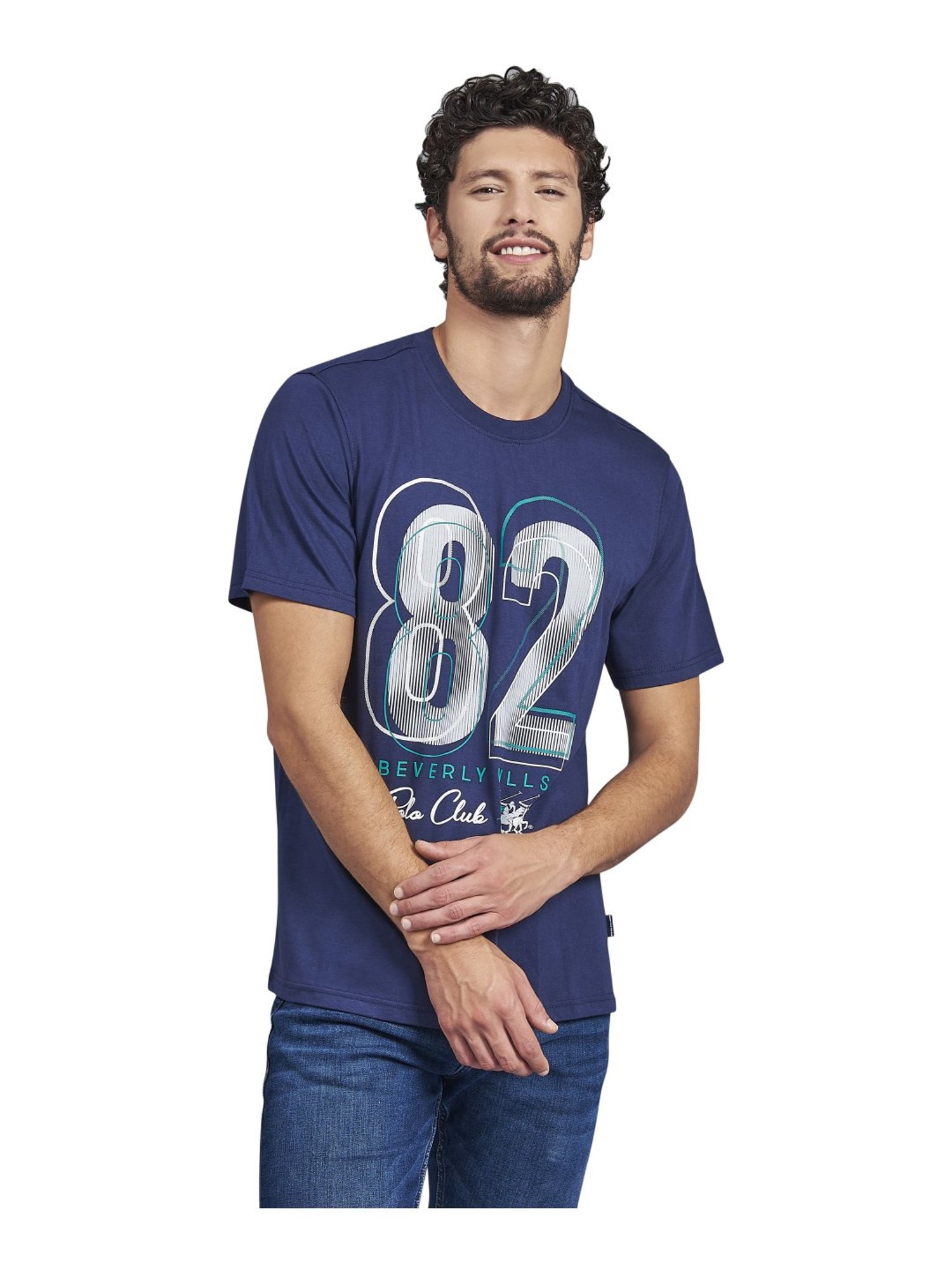 Beverly Hills Polo Club Navy Cotton Regular Fit Printed T-Shirt