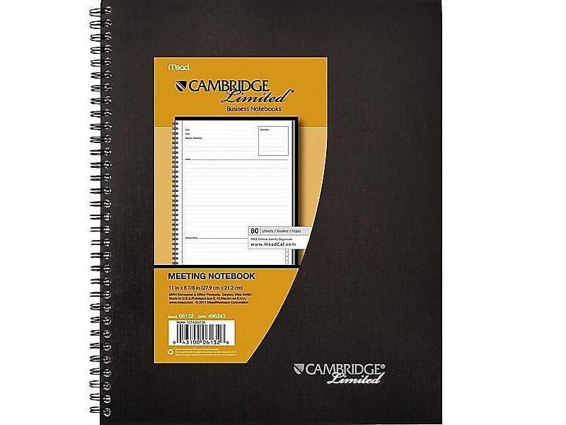 Cambridge Side Bound Guided Business Notebook Linen Meeting Notes 11 x 8 1/4 80 Sheets 06132